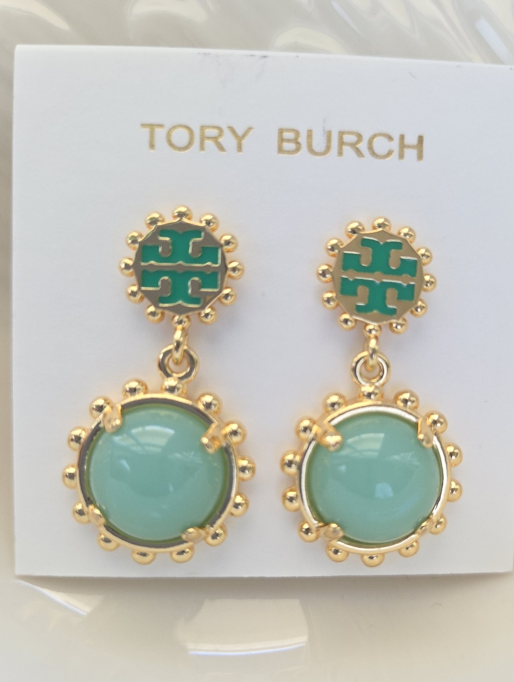 Tory Burch Winslow Logo Drop Earring - Women | Color: Green/Gold